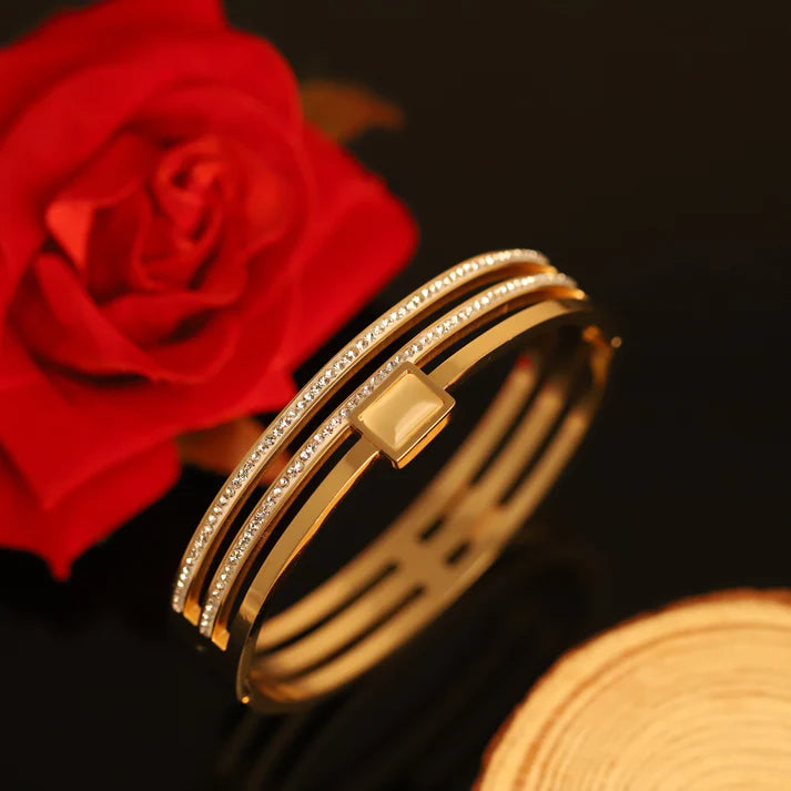 1111 New Beginnings Geometric Gold Anti-Tarnish Bangle – Crystal Stripes