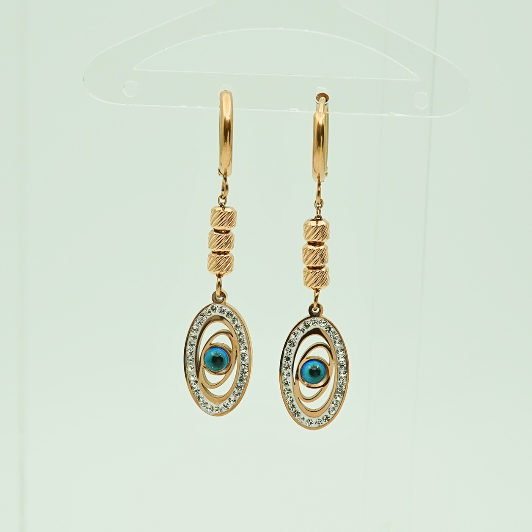 18K Rose Gold Plated Evil Eye Dangler Earrings for Women – Anti-Tarnish Sparkling Drop Earrings with Crystal Accents  ATER215