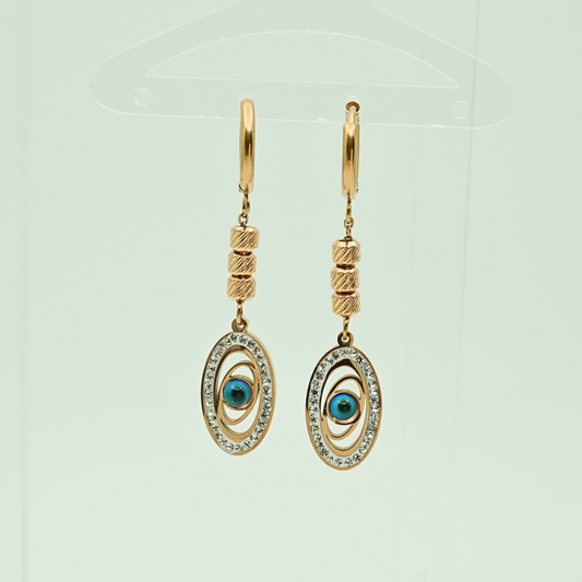 18K Rose Gold Plated Evil Eye Dangler Earrings for Women – Anti-Tarnish Sparkling Drop Earrings with Crystal Accents  ATER215