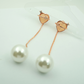 Romantic Heart and Pearl Drop Earrings – 18K Rose Gold Plated, Anti-Tarnish Finish ATER205