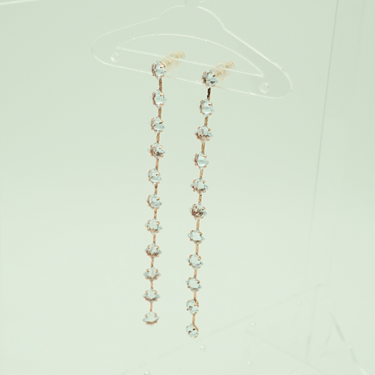 Long Crystal Chain Drop Earrings – 18K Rose Gold Plated, Anti-Tarnish Finish RGB 207