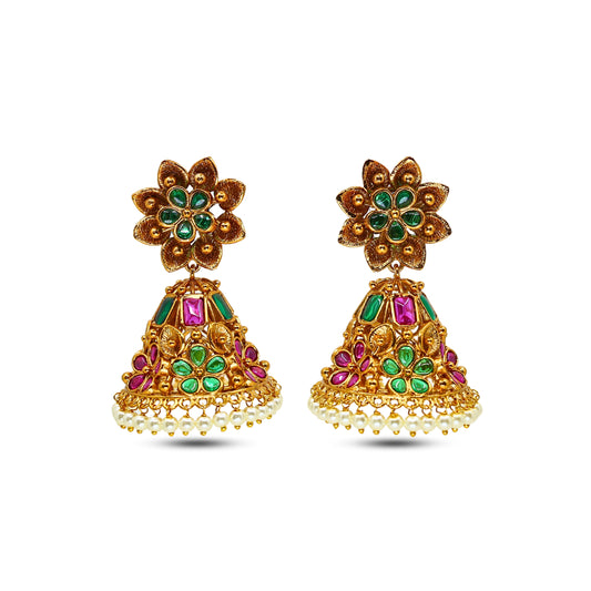 Mohini Antique Matte Gold Plated Jhumka Earrings