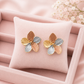 Tri-Tone Floral Stud Earrings for Women – Gold, Rose Gold & Silver-Tone Textured Flower Earrings
