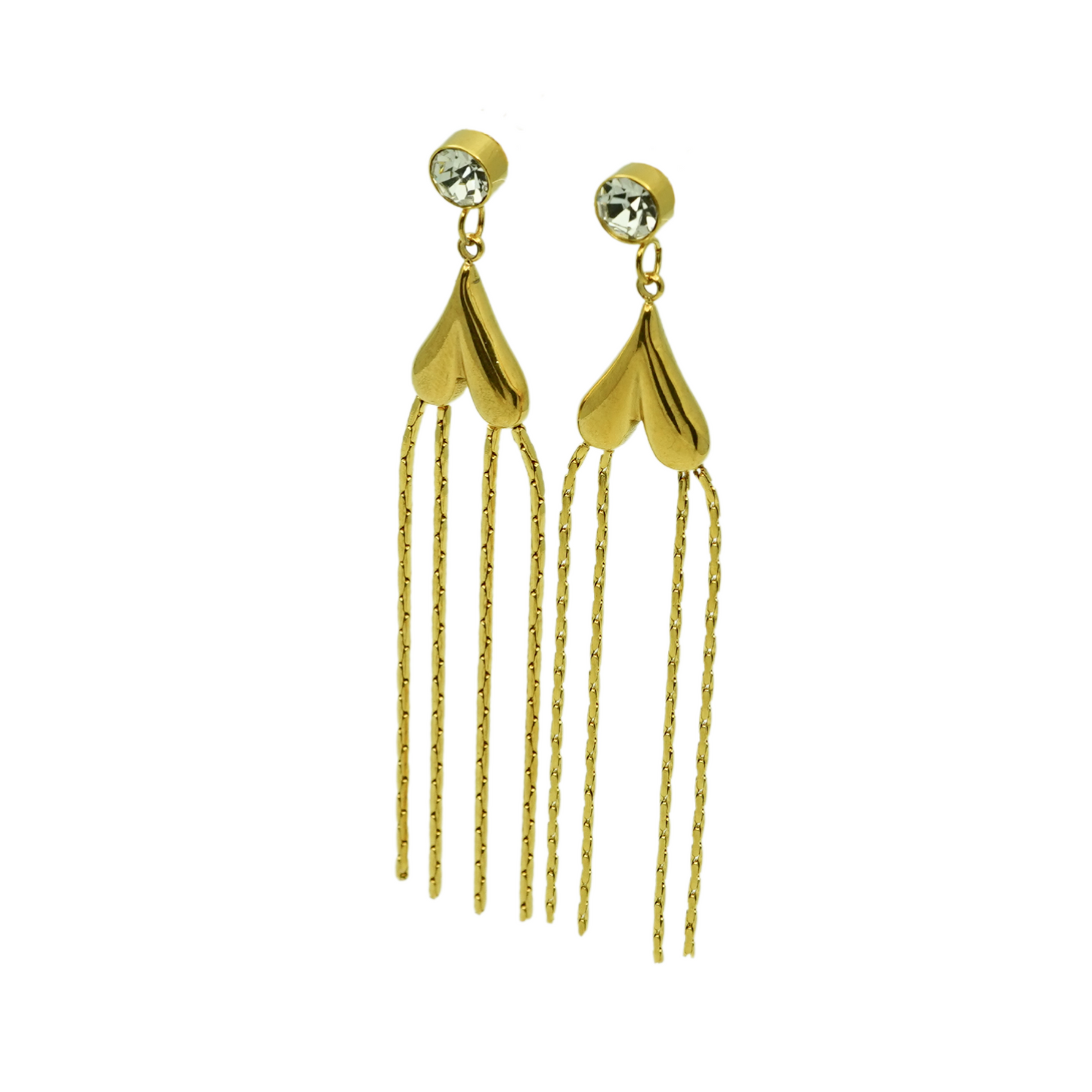 Elegant Heart Tassel Drop Earrings with Crystal Accent – 18K Gold Plated, Anti-Tarnish Finish ATER209