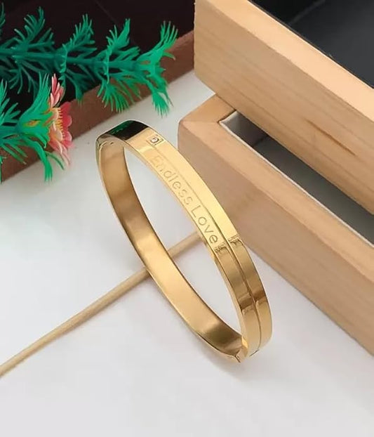 18K Gold Plated Titanium Steel Unisex's Bracelet – Engraved 'Endless Love' Cuff for Gifting & Daily Wear RGB485