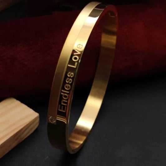 18K Gold Plated Titanium Steel Unisex's Bracelet – Engraved 'Endless Love' Cuff for Gifting & Daily Wear RGB485