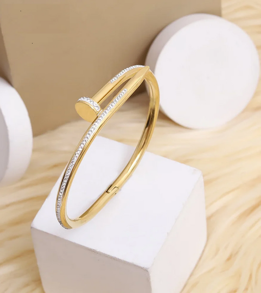 18K Gold Plated Anti-Tarnish Nail Bracelet | Stainless Steel | Diamond-Studded Elegance | Lucky Code 888 for Wealth & Style | Limited Edition Bestseller