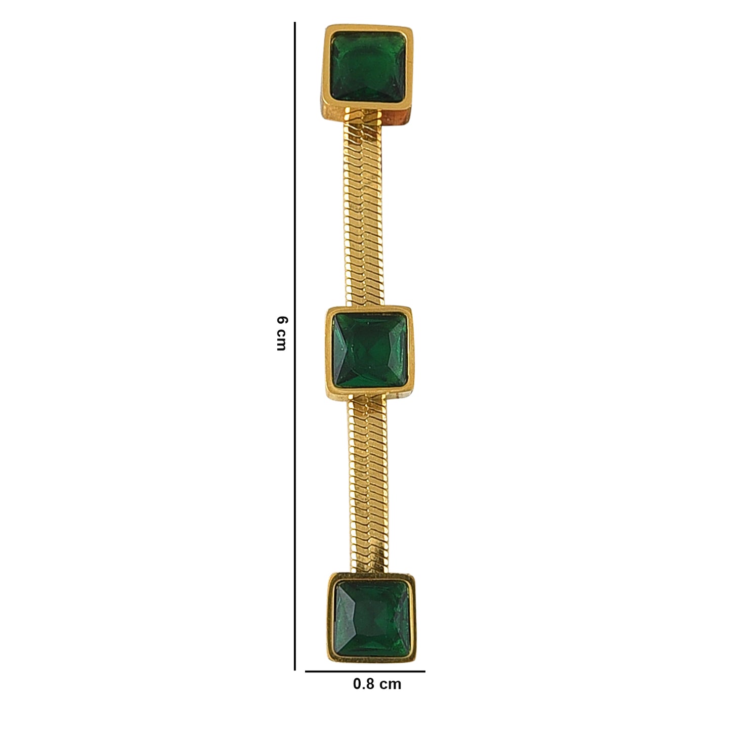 18K Gold Plated Anti-Tarnish Earrings with Emerald Green Square Gemstones – Stainless Steel Dangler