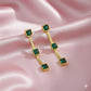18K Gold Plated Anti-Tarnish Earrings with Emerald Green Square Gemstones – Stainless Steel Dangler