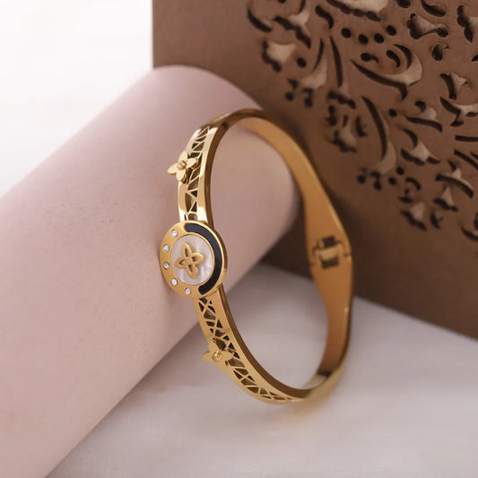 18K Gold Plated Iconic Floral Medallion Bangle – Fortune 11:11 Designer Anti-Tarnish Jewellery RGB282