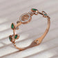 18K Rose Gold Twisted Leaves Openable Bangle for Women – Anti-Tarnish | 777 Luck, 17 Prosperity