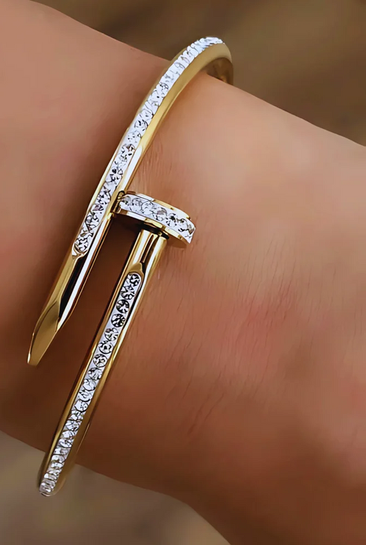 18K Gold Plated Anti-Tarnish Nail Bracelet | Stainless Steel | Diamond-Studded Elegance | Lucky Code 888 for Wealth & Style | Limited Edition Bestseller