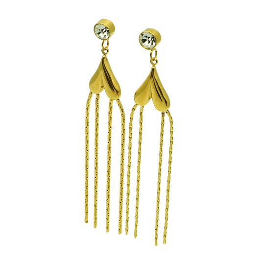 Elegant Heart Tassel Drop Earrings with Crystal Accent – 18K Gold Plated, Anti-Tarnish Finish ATER209