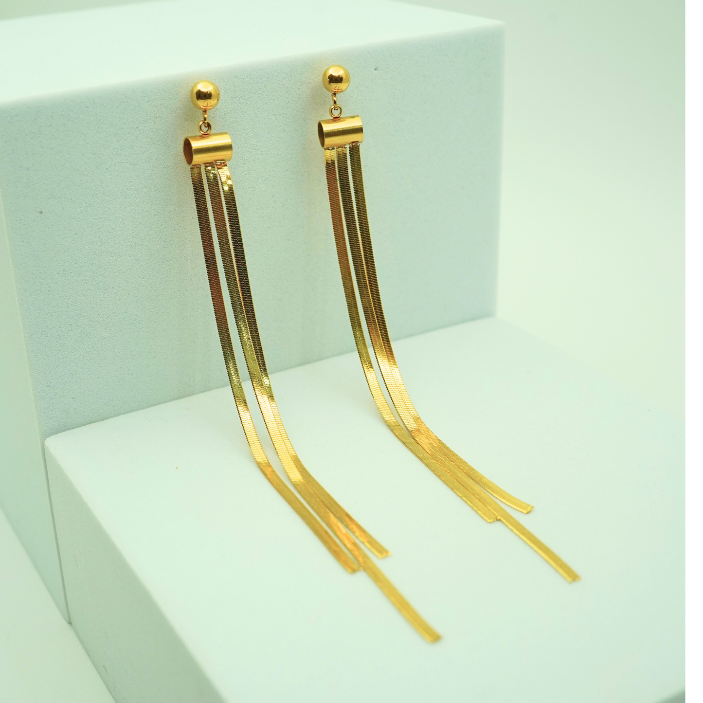 Long Sleek Tassel Drop Earrings – 18K Gold Plated, Anti-Tarnish Finish ATER210