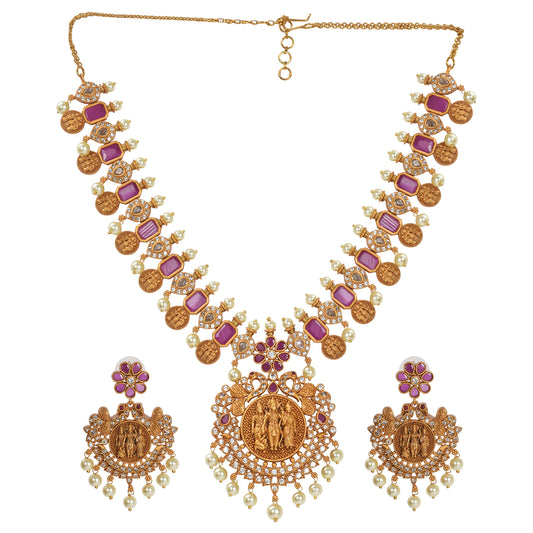 Siya Ram Antique Gold Plated Short Necklace Set with Ram Sita Coin Design