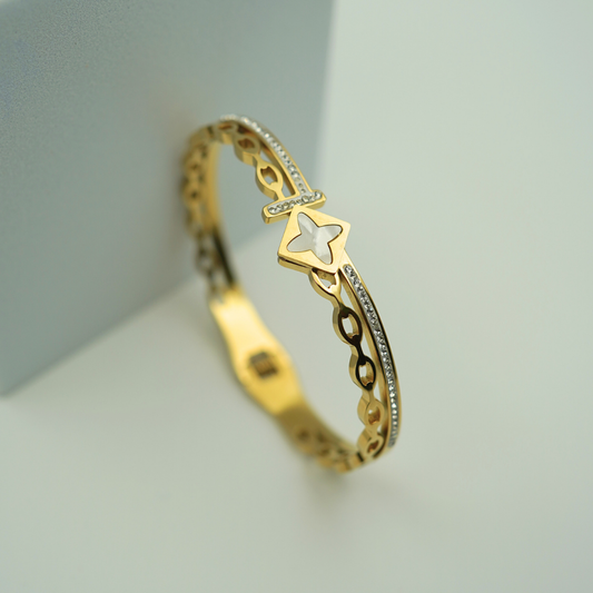 Luxury 18K Gold-Plated Anti-Tarnish Bangle with Butterfly Motif and Crystal Accent RGB351