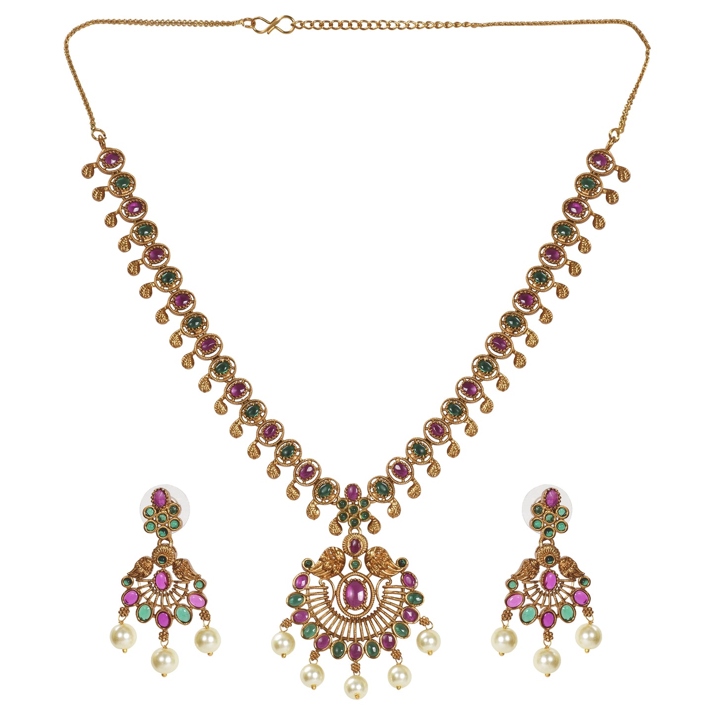 Raya Antique Gold-Plated Long Necklace & Earring Set