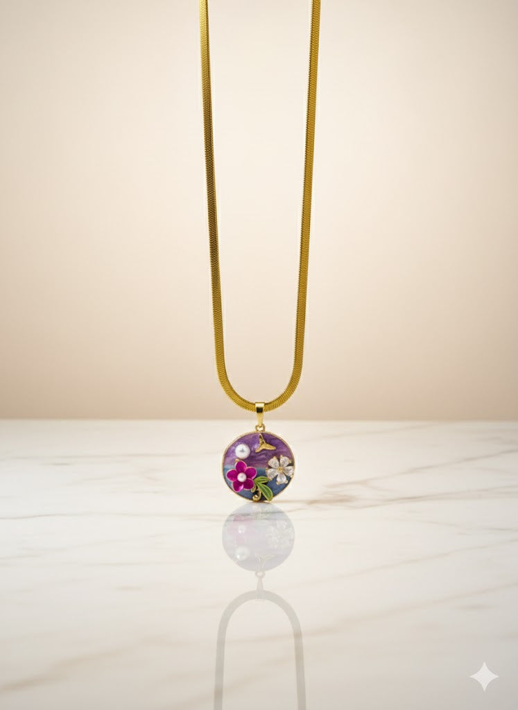 Divine Shine 18K Gold Plated Enamel Pearl Pendant Necklace | Anti-Tarnish Snake Chain for Women | Attract Elegance, Luck & Love