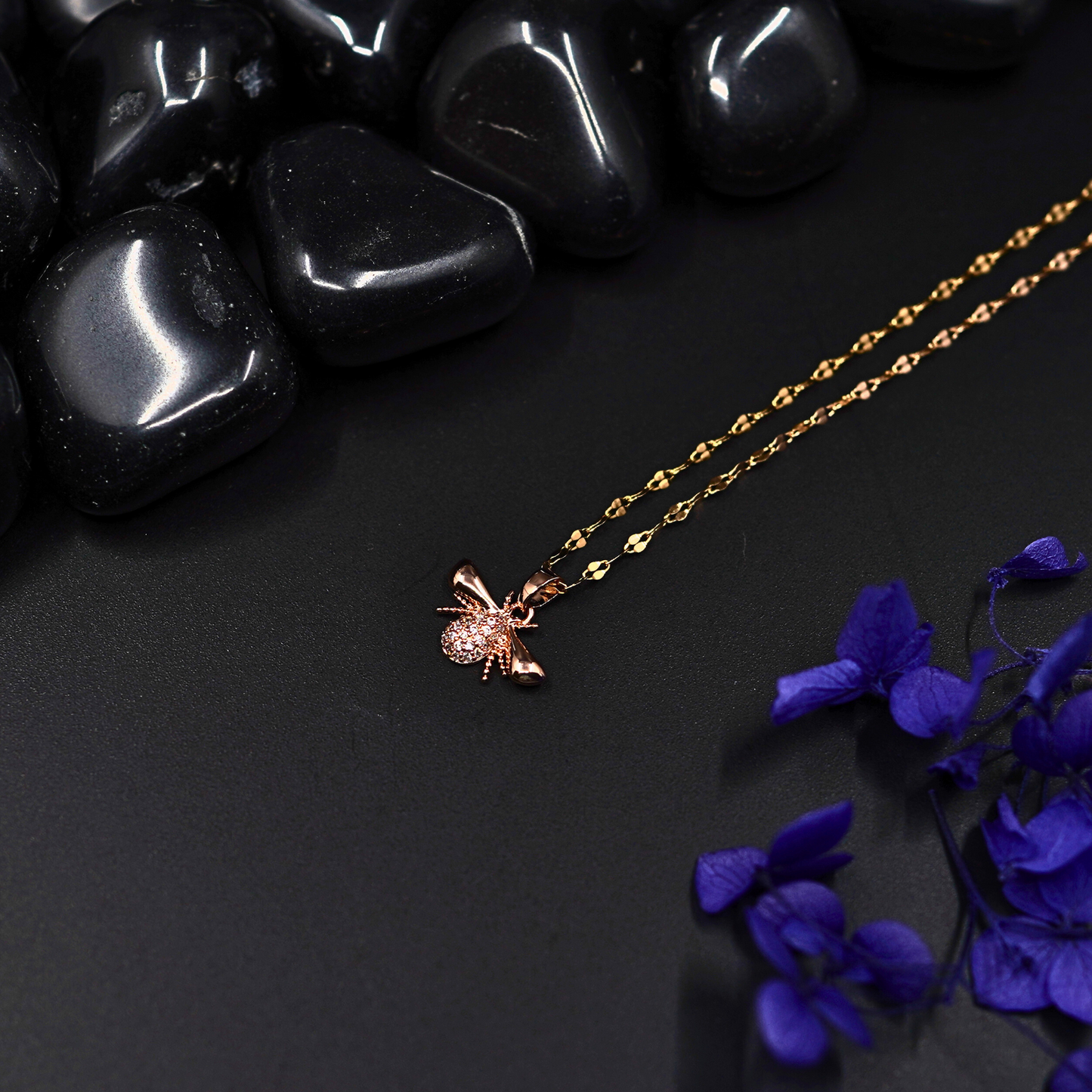 18K Rose Gold Plated Anti Tarnish Chain Pendant Necklace with CZ Studded Spider Pendant ATCP122