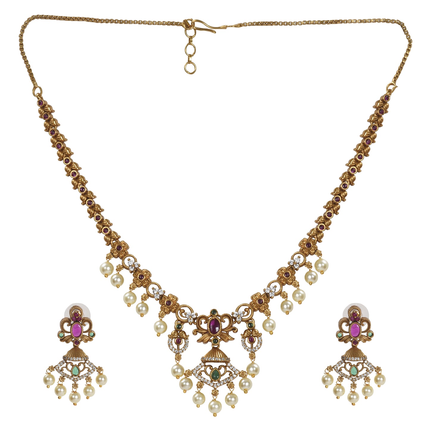 Anjali 22K Antique Gold-Plated Short Necklace & Earring Set