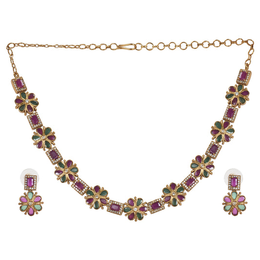 Neerjara Antique Gold-Plated Short Necklace & Earring Set