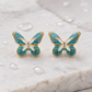 Turquoise Blue Butterfly Stud Earrings for Women – Gold-Tone Enamel Butterfly Earrings
