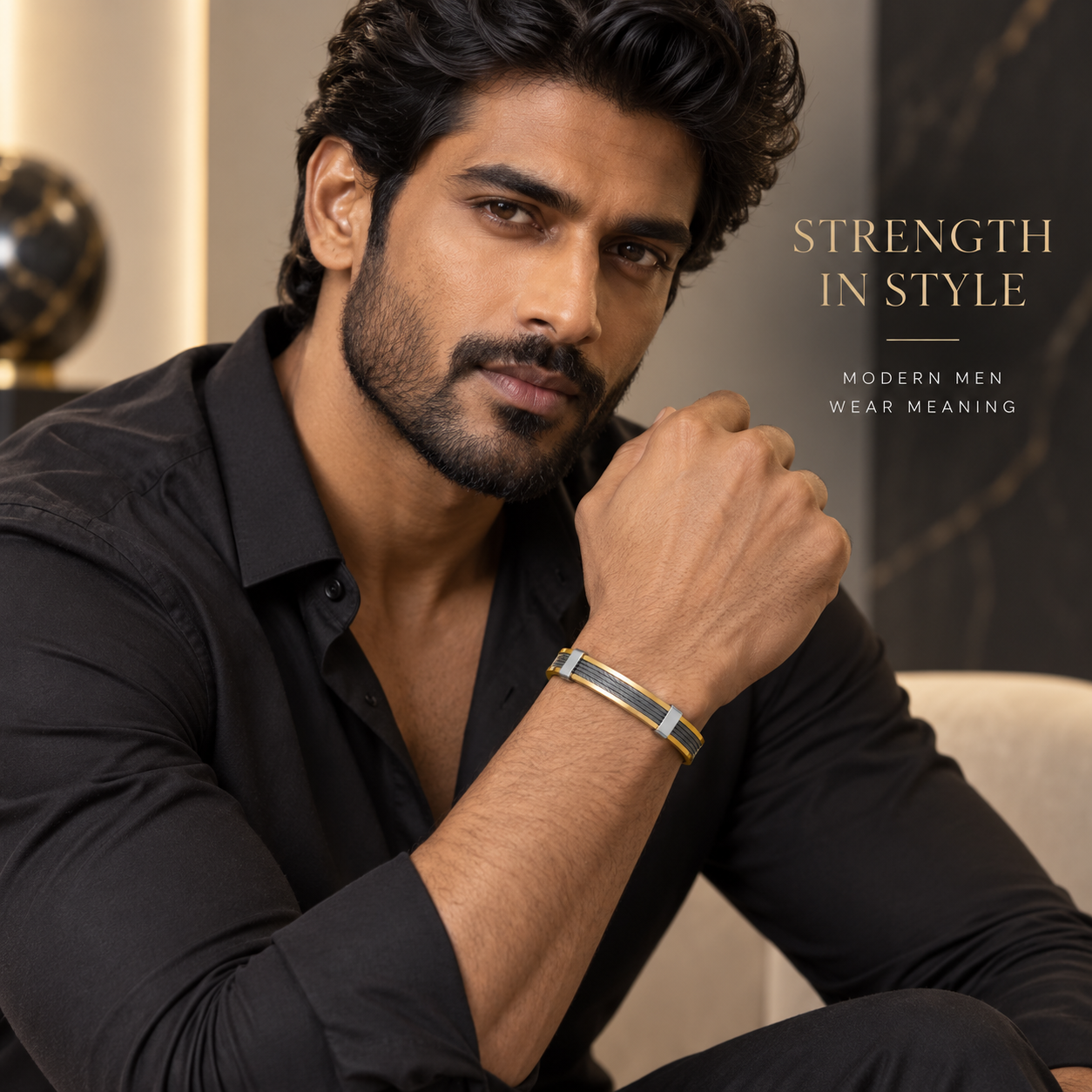 Men’s Dual-Tone Cable Cuff Bracelet – Gold & Silver Minimalist Designer Bangle for Everyday Wear - Soul Jewellery