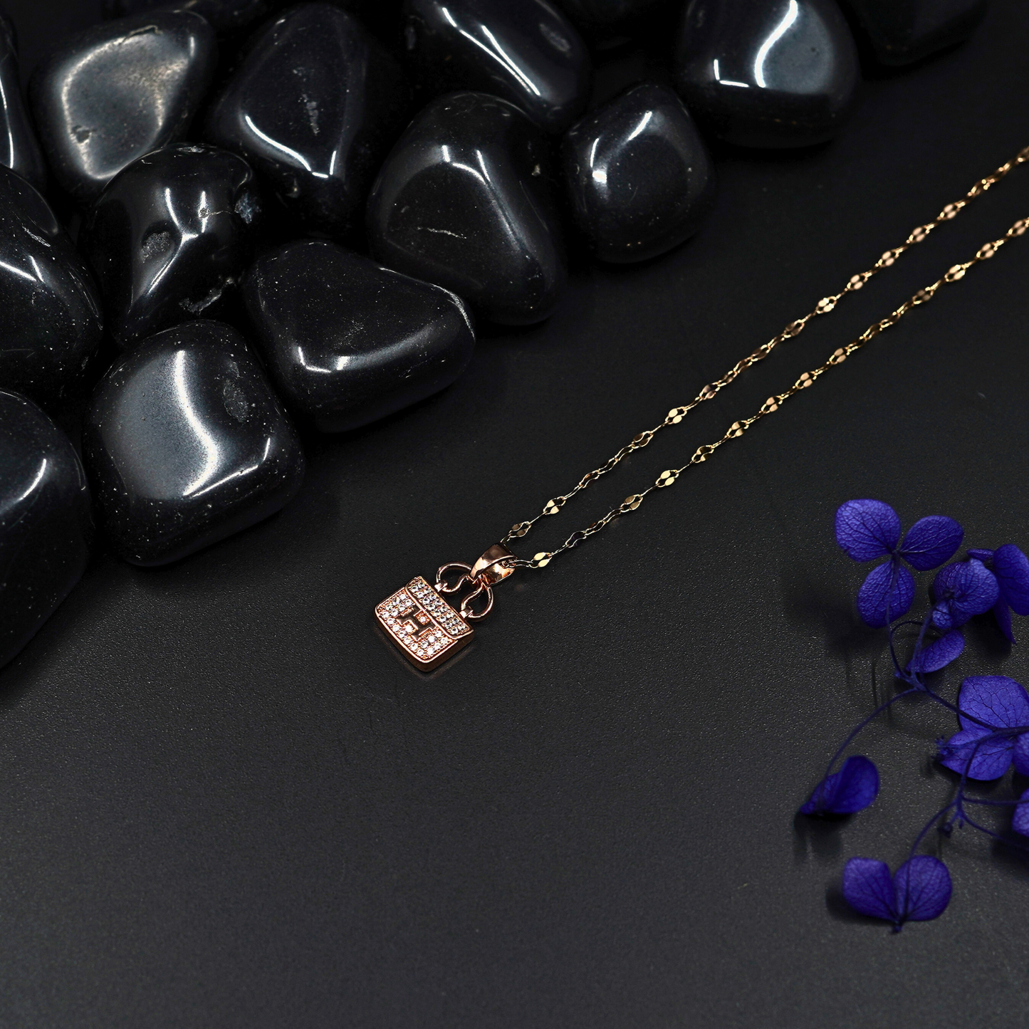 Elegant 18K Rose Gold Plated Anti-Tarnish Square Pendant Necklace with Cubic Zirconia ATCP117