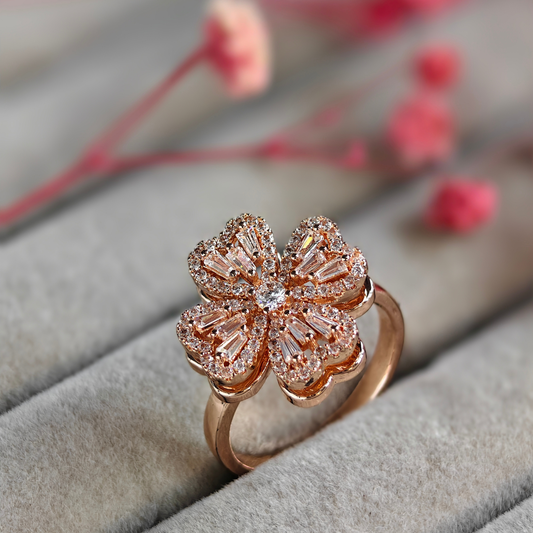 Blossom Cubic Zirconia Studded Adjustable 18K Rose Gold-Plated Anti tarnish Spinner Ring RGR102