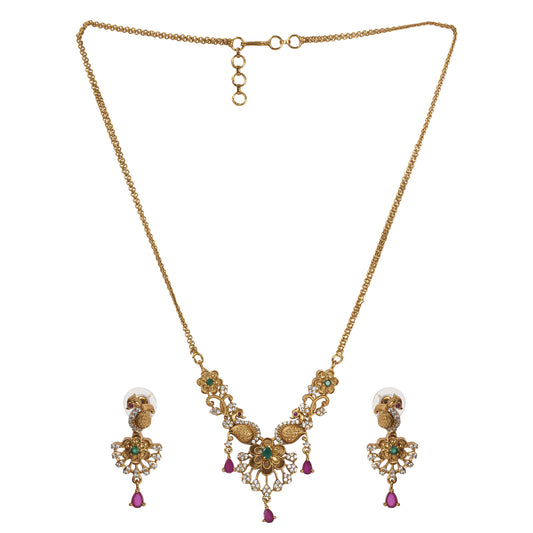 Ritika Antique Gold-Plated Short Necklace & Earring Set with