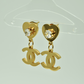 Elegant 18K Gold Plated Anti-Tarnish Heart & Crystal Drop Earrings with Iconic Chanel-Inspired Logo Engraving ATER211