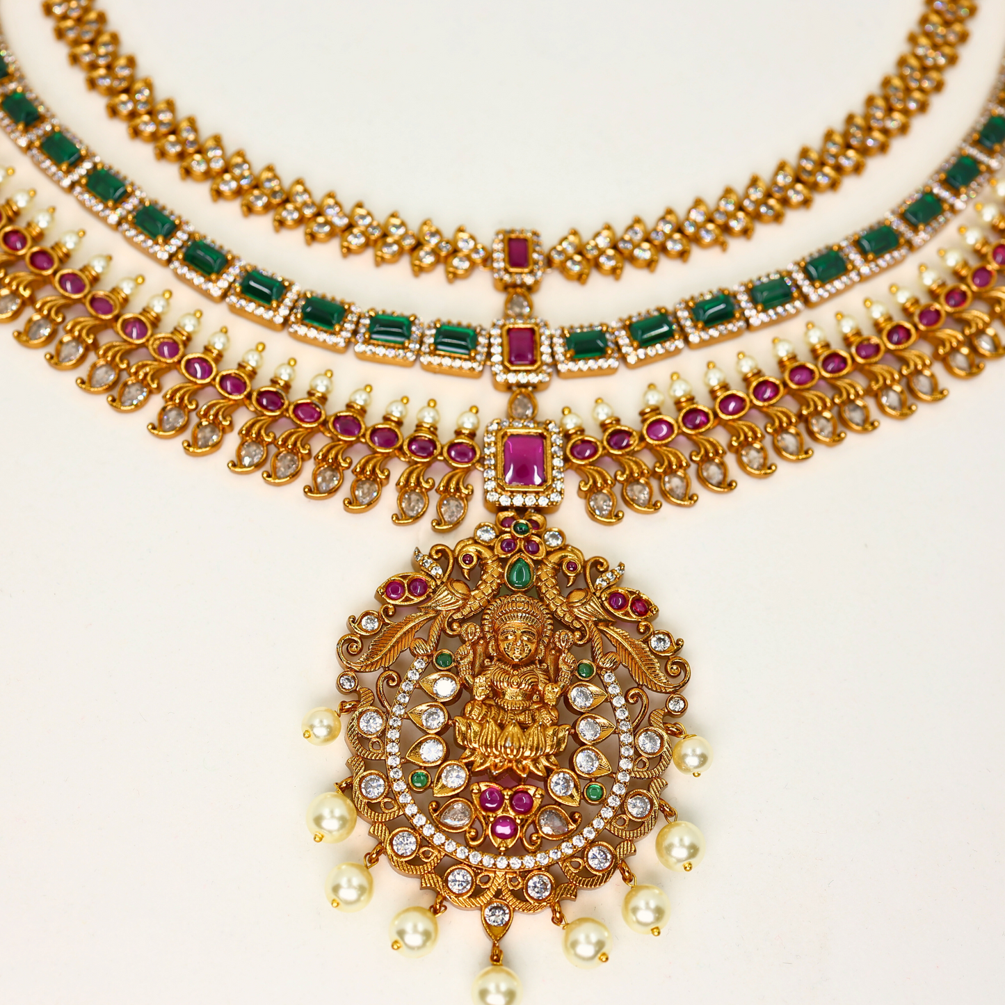 Maharani Premium Matte Gold Antique Necklace Set - Temple Jewelry