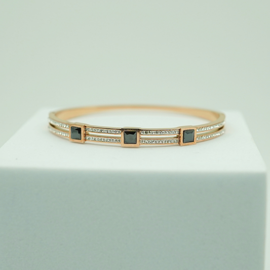 Rose Gold-Plated Geometric Crystal Bangle with Double Row Design RGB363