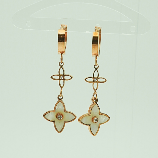 Luxury 18K Rose Gold Plated Floral Drop Earrings – Elegant Anti-Tarnish Design with Crystal Accents ATER217