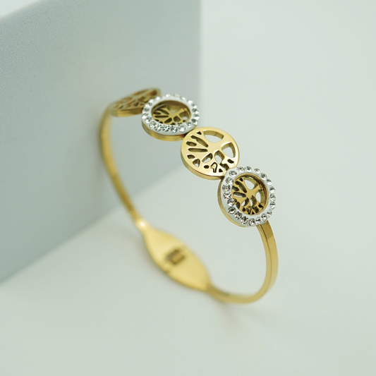 Gold-Plated Tree of Life Bangle with Crystal Halo Accents RGB364