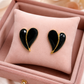 Black Heart Stud Earrings for Women – Gold-Tone Enamel Minimal Demi fine Earrings