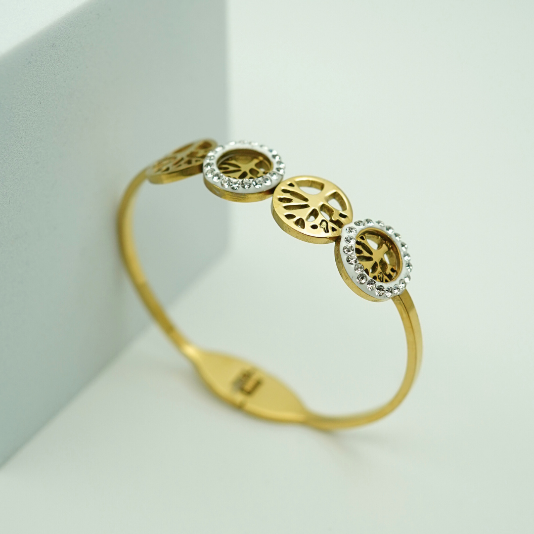 Gold-Plated Tree of Life Bangle with Crystal Halo Accents RGB364