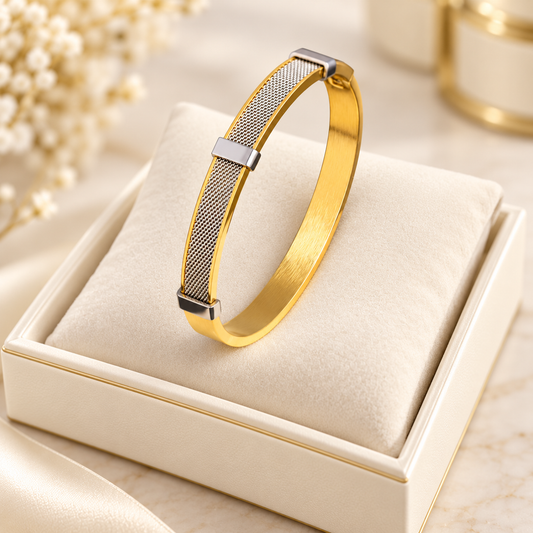 Men’s Dual-Tone Gold & Silver Mesh Bracelet – Minimalist Designer Bangle for Everyday & Party Wear