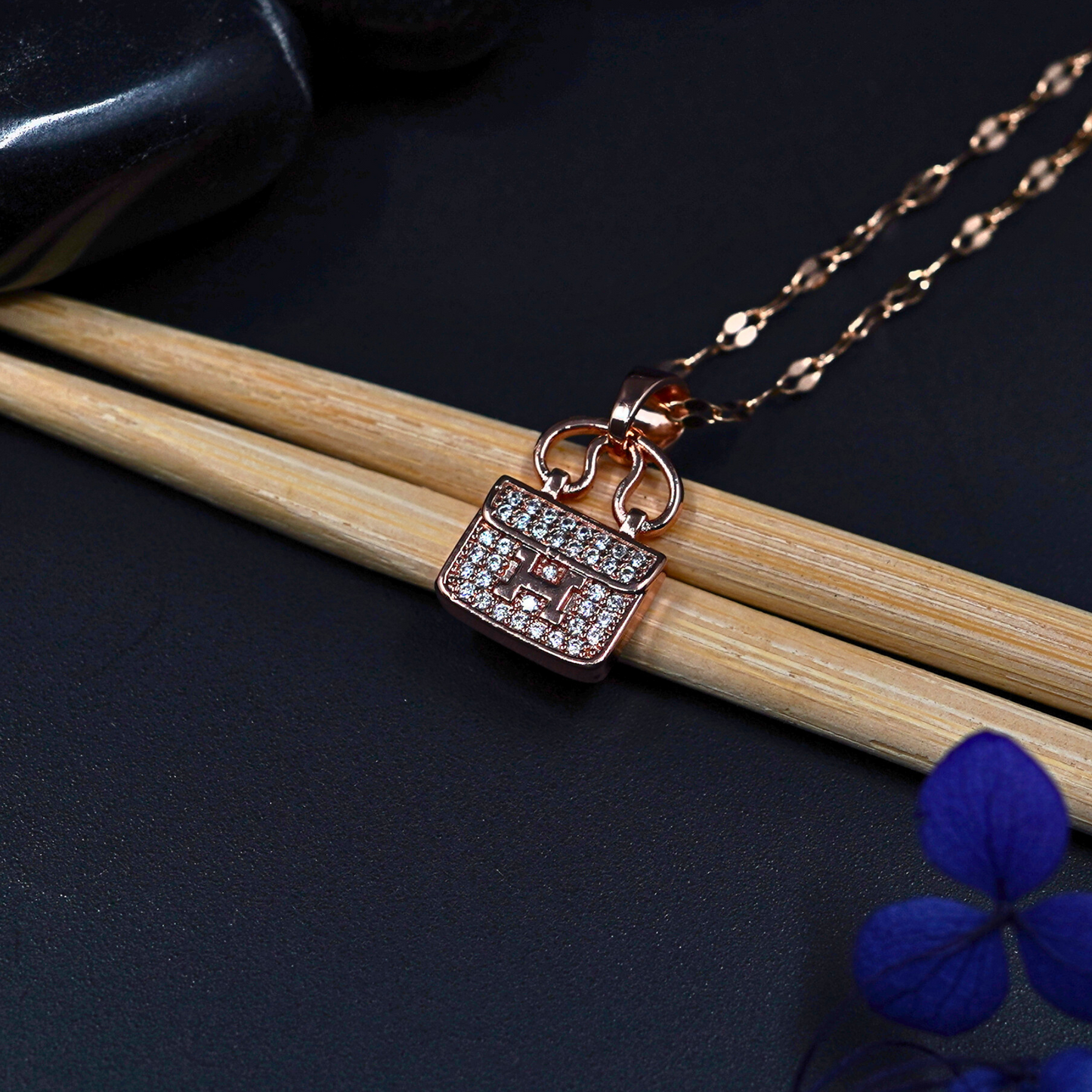 Elegant 18K Rose Gold Plated Anti-Tarnish Square Pendant Necklace with Cubic Zirconia ATCP117