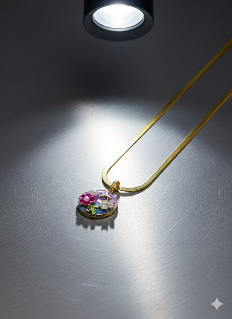 Divine Shine 18K Gold Plated Enamel Pearl Pendant Necklace | Anti-Tarnish Snake Chain for Women | Attract Elegance, Luck & Love