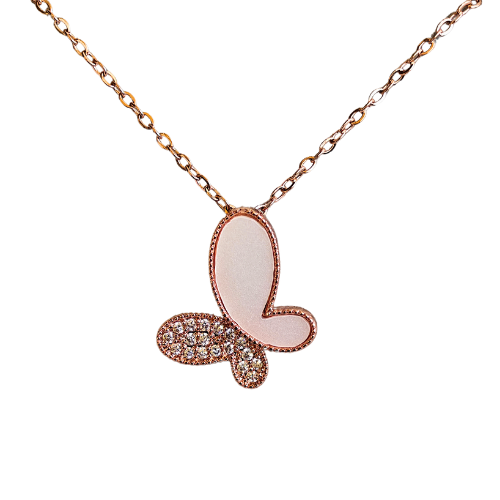 Cute Butterfly Anti Tarnish 18K Rose Gold Plated Chain Pendant Necklace RGCP132