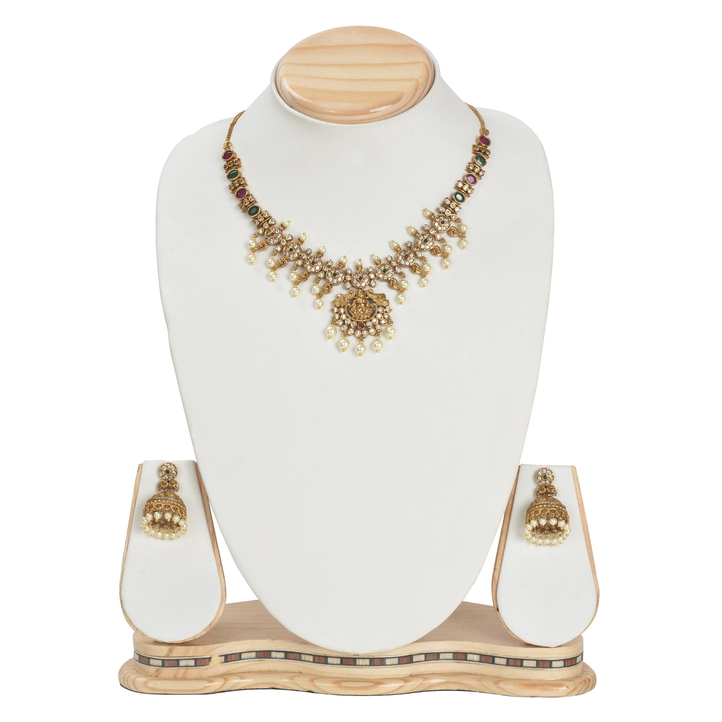 Amrita 22K Antique Matte Gold Plated Short Necklace Set with Lakshmi Devi Motif