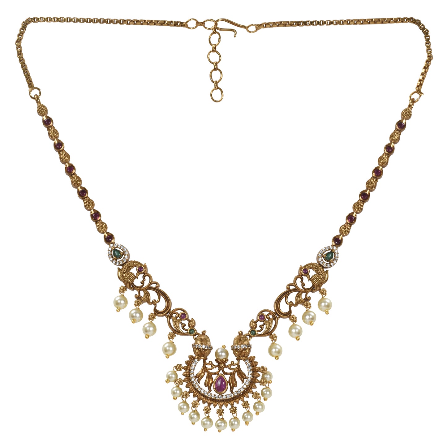 Ayanika Antique Gold-Plated Short Necklace & Jhumka Earring Set