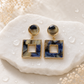 Blue Marble Geometric Square Drop Earrings for Women – Gold-Tone Statement Dangle Earrings