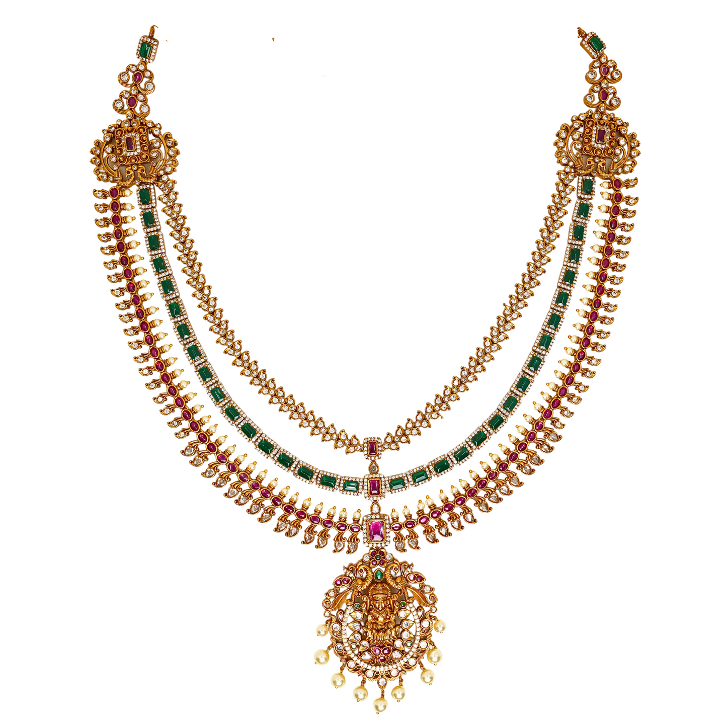 Maharani Premium Matte Gold Antique Necklace Set - Temple Jewelry