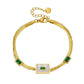 Luxury 18K Gold Plated Anti-Tarnish Double Layer Bracelet with Green Zircon & Shell Charm – Elegant Stainless Steel Jewelry for Women RGB404