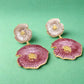 Luxury Anti-Tarnish Enamel Flower Drop Earrings in Gold Finish – Elegant Pink & Pearl Dual-Tone Statement Jewelry for Women
