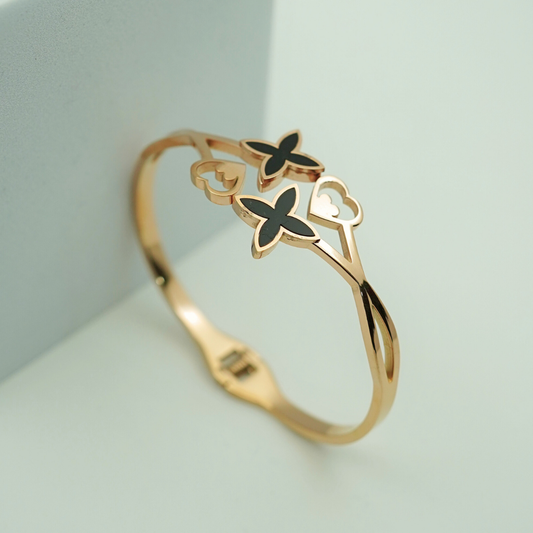 Luxury 18K Rose Gold Plated Anti-Tarnish Designer Bangle for Women – Elegant Butterfly & Heart Cutout Design RGB485