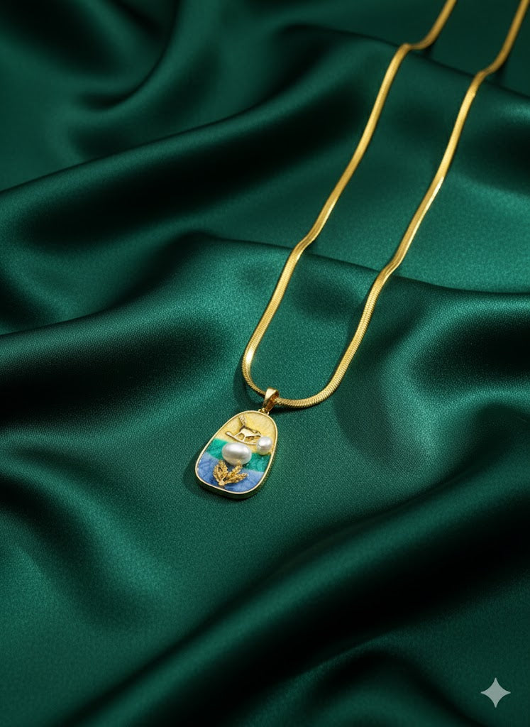 Luxury Anti-Tarnish Scenic Rabbit Pearl Pendant Chain for Women | 18K Gold Plated Daily Wear Necklace | Good Luck Jewellery Gift – Series 777