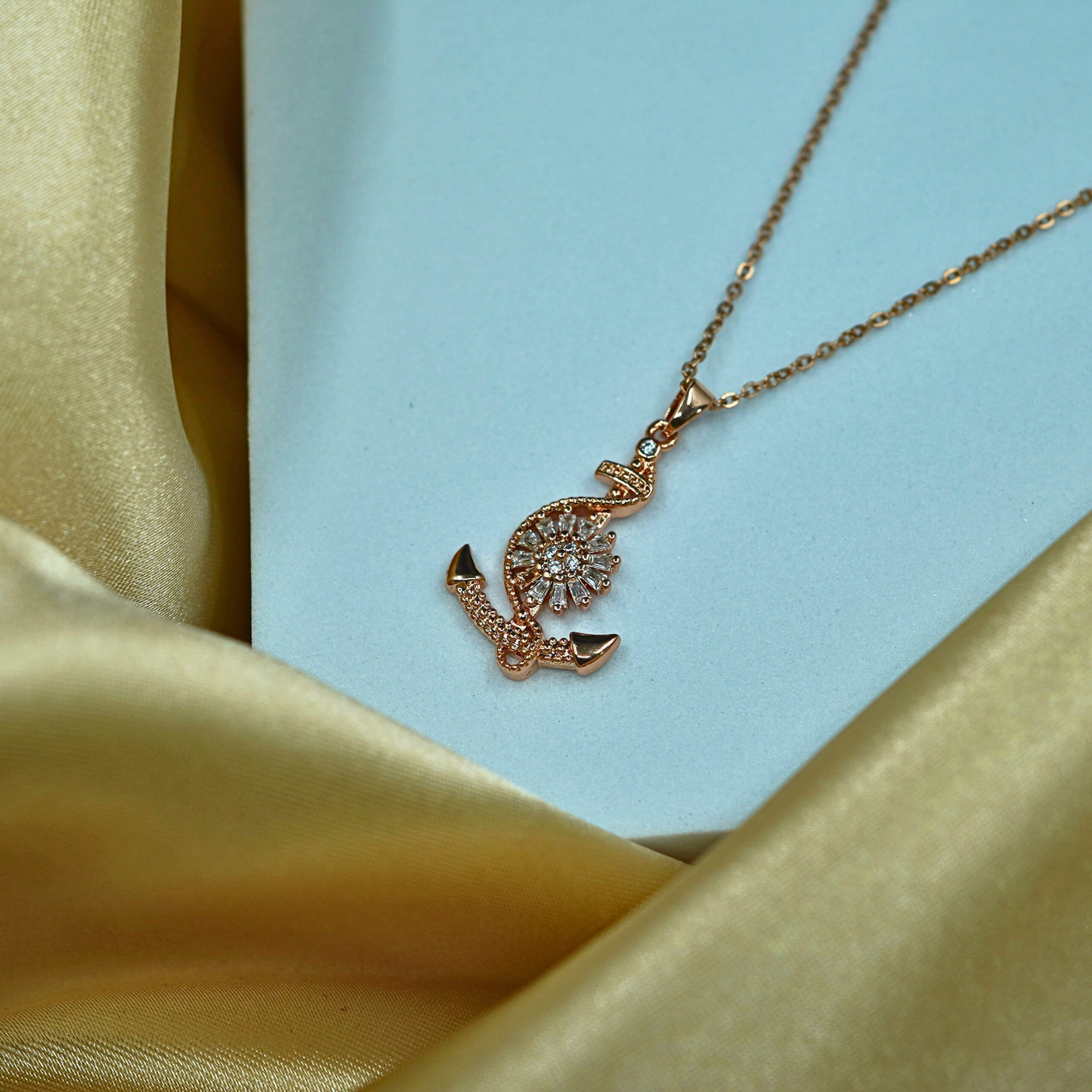 Gilded Blossoms: 18K Gold-Plated CZ Studded Flower Anti tarnish Chain Pendant Necklace ATCP103